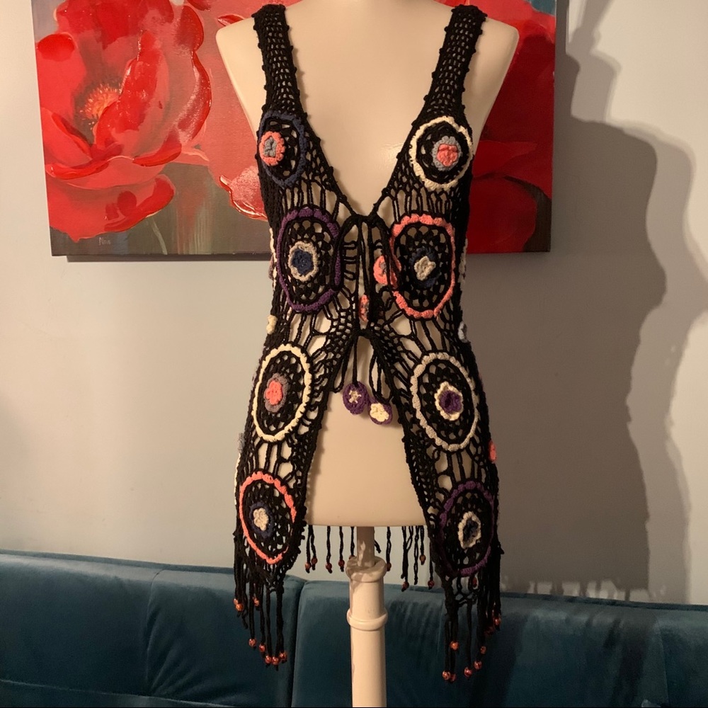 Luv Stori size S/M black crochet vintage vest top